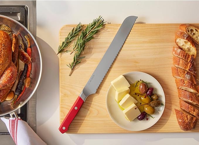 Misen Serrated Bread Knife - High-Carbon Japanese AUS8 Steel - Perfect for Soft Foods, Bread, Pastries, and Fruits - Verstatile Slicer, Razor-Sharp Edge, Durable Blade, Ergonomic Handle - 10", White