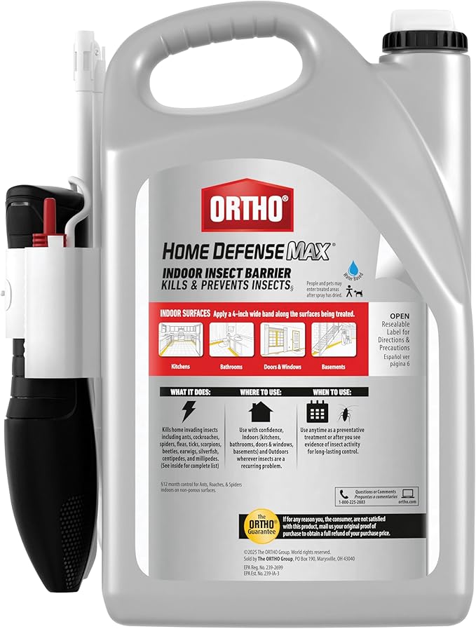 Ortho Home Defense Max Indoor Insect Barrier with Extended Reach Comfort Wand, Kills Ants, Roaches, Spiders, Fleas and Ticks, 1 gal.