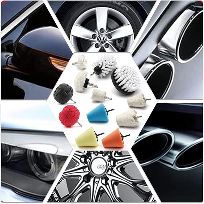 Polishing Pad Buffing Wheel Kit 12 Pack, Polishing Ball for Drill,for Car Care Metal Aluminum Stainless Steel Chrome Wood Plastic Ceramic Glass Woods Fabric Cotton Machine Jewelry