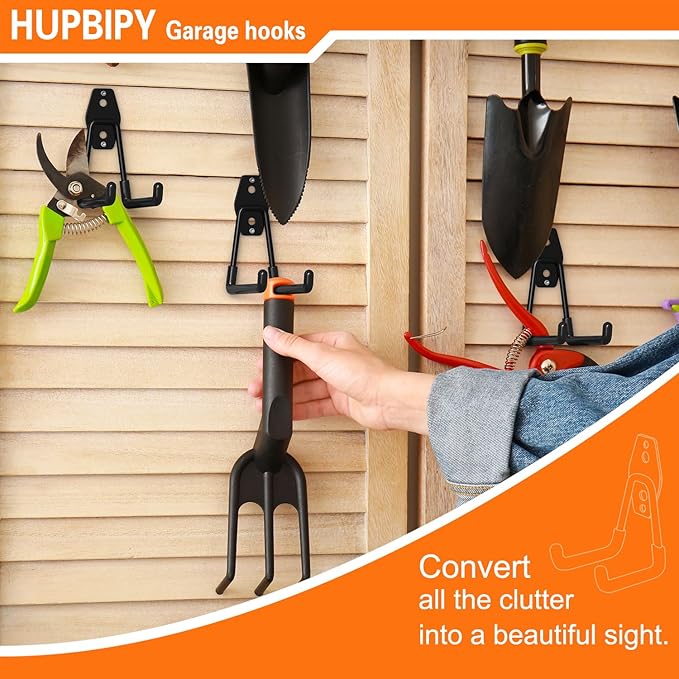 HUPBIPY Heavy Duty Garage Hooks 8 Pack, 7.7 inch U Shaped Long Hanger, Wall Mounted Storage System, Power and Garden Tool Organizer, for Hanging Ladders, Bikes, Hose, Bulk Items and More