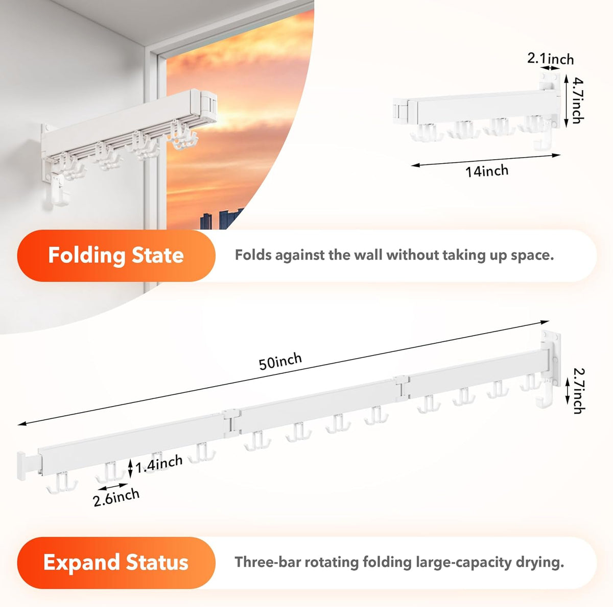 Clothes Drying Rack Wall Mounted,Drying Rack Clothing Wall Mount,Laundry Drying Rack,Collapsible Dying Racks for Laundry