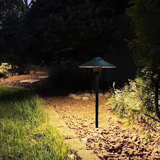 Low Voltage Pathway Lights,Cast Aluminum Landscape Lighting Path Light Garden Driveway Walkway Lighting 12-24V Replaceable G4 LED Bulb Wire Connectors Included 2-Pack Black Finish Round Hat
