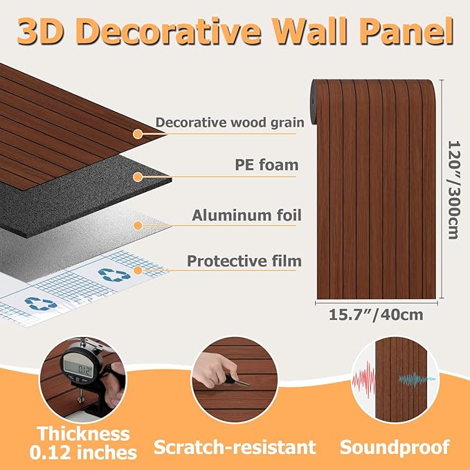 Arthome Peel and Stick Slat Wall Panels 15.7 "x120, Self-Adhesive PVC Wood