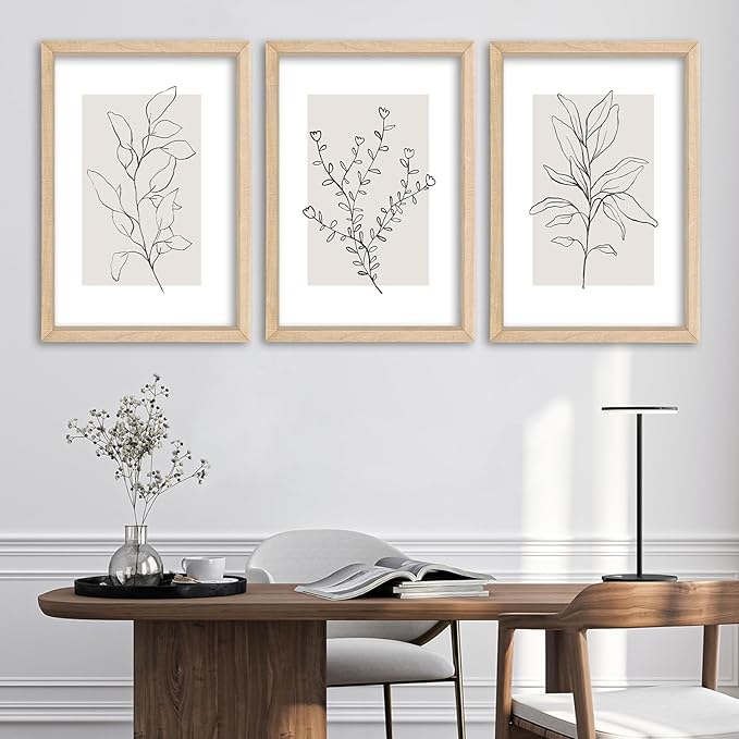 YWJKWLGS Neutral Botanical Prints Framed Wall Art Decor 16x24 Inch Set of 3