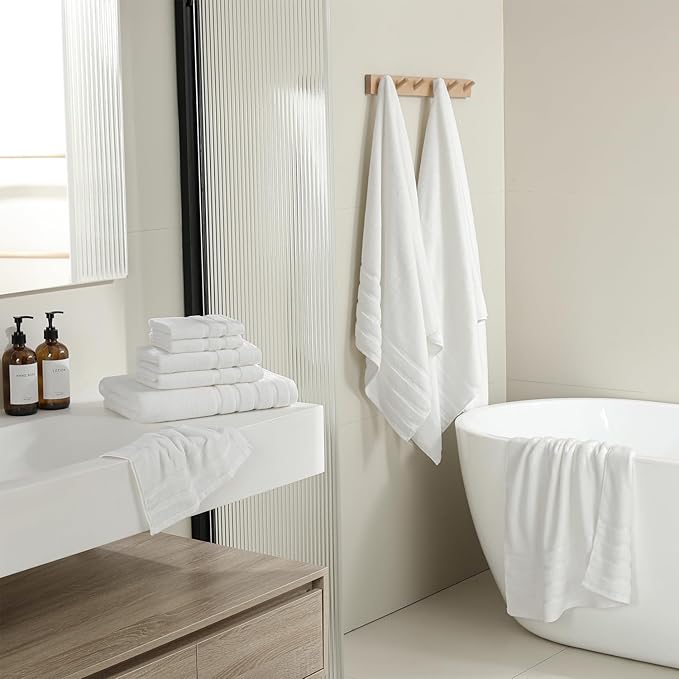 16-Piece Bath Towels Set, 100% Cotton Thick Soft Highly Absorbent Durable, Quick Dry, Bathroom Towels Set (4 Bath Towels, 4 Hand Towels, 8 Washcloths) - Perfect for Daily Use
