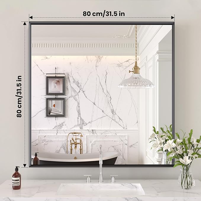 LOAAO Black Bathroom Mirror 32"X32"