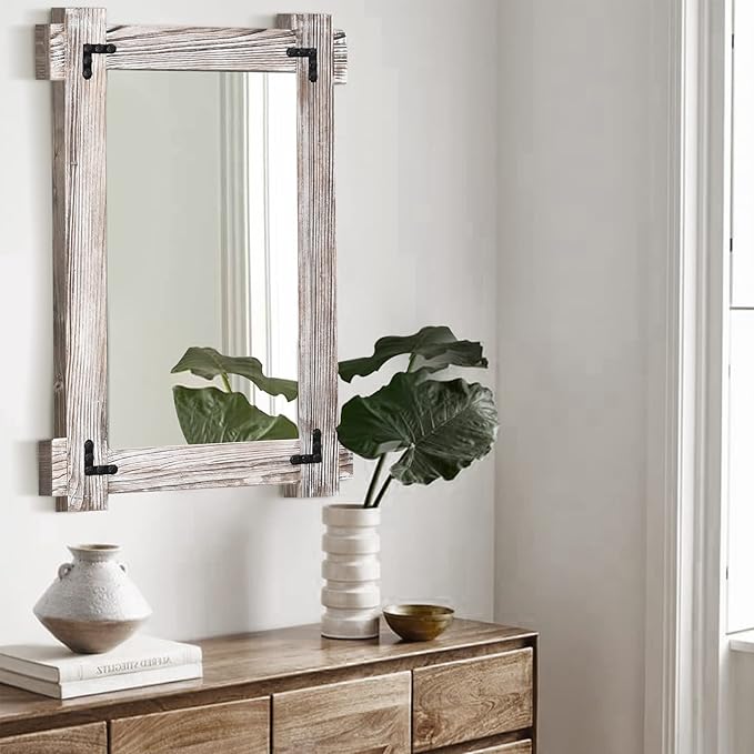 MeMoreCool White Farmhouse Bathroom Mirror, 30x20 Inch White Wood Framed Wall