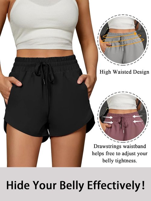 BMJL Women's Running Shorts - 2.5" High Waisted Athletic Gym Shorts with Zipper Pockets