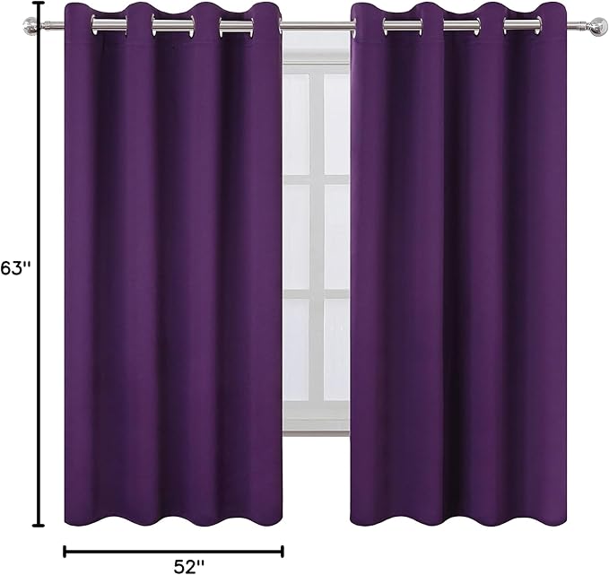 LEMOMO Blackout Curtains 52 x 63 inch/Purple Curtains Set of 2 Panels/Thermal