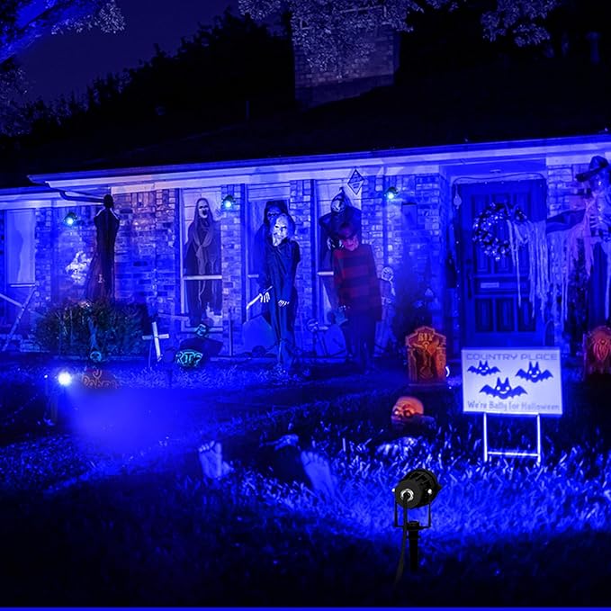Blue Landscape Lights Outdoor, 14 LED Landscape Lighting with US Plug, IP65 Waterproof Spotlights for Tree Yard Garden Pathway Halloween Christmas Decor 2 Pack