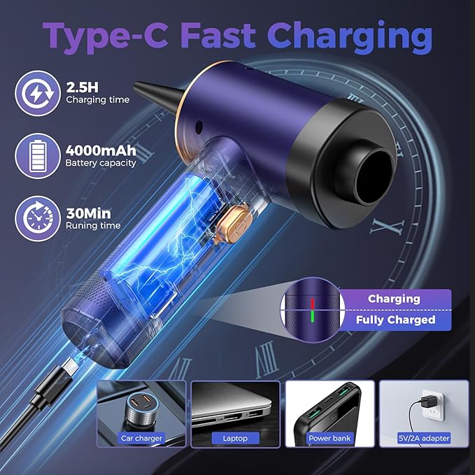 Handheld Car Vacuum Portable Cordless,18000PA High Power Vacuum Cleaner with Brushless Motor.7 in 1 Mini Hand Held Vacuum Rechargeable AirDuster/Blower for Car,Home,Ofice,Pet