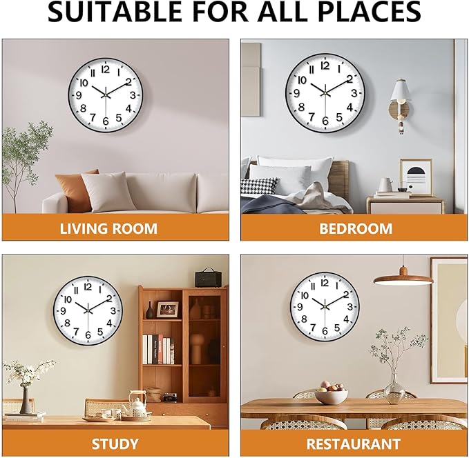 Wall Clocks Battery Operated, 12 Inch Non Ticking Digital Wall Clock, Silent