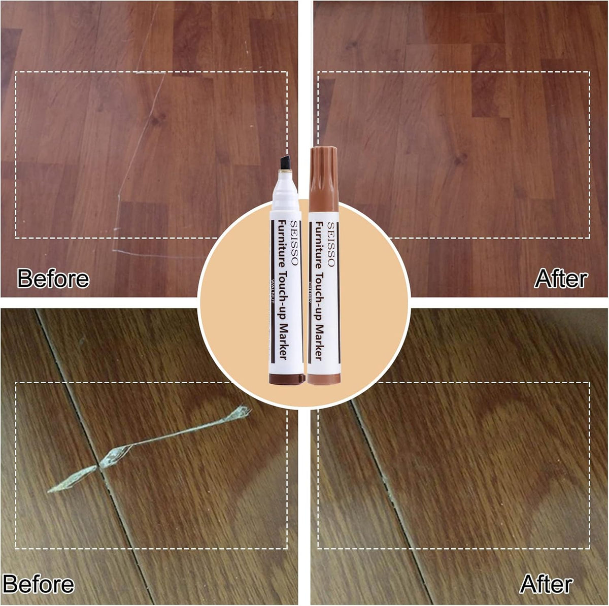 SEISSO Wood Furniture Repair Kit, Wood Filler and Touch Up Markers, Set of 28 Laminate Vinyl Floor Repair Kit for Scratches, Cracks, Holes, Discoloration for Door, Floor, Table, Cabinet