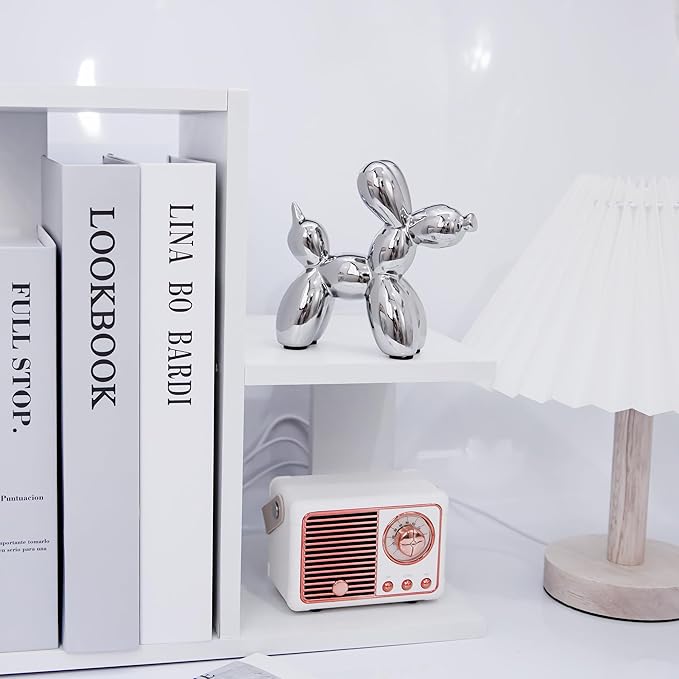 Creative Balloon Dog Statues Small Ceramic Animal Sculpture Modern Home Decor Living Room Desktop Decorations Bedroom Office Cabinet Ornament (Silver)