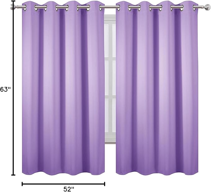 LEMOMO Lavender Blackout Curtains 52 x 63 Inch Length/Set of 2 Curtain