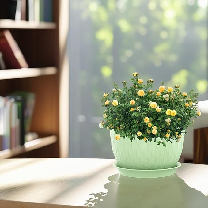 12/10/9 Inch Plant Pots, 3 Pack Large Flower Pots for Indoor and Outdoor Plants with Water Ripples, Large Plastic Flower Pots with Drainage Holes and Tray for Garden Indoor Plants