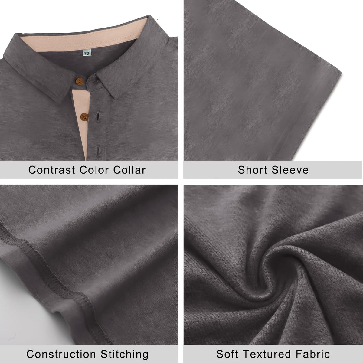 PEGENO Mens Polo Short Sleeve Shirt Designed Collared Polo Shirt Fashion Casual Shirts (Dark Gray-US Large)
