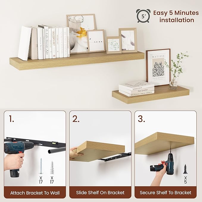 Vivelove 12 Inch Deep Floating Shelves 24 inch Long, 24 x 12 Wide Display