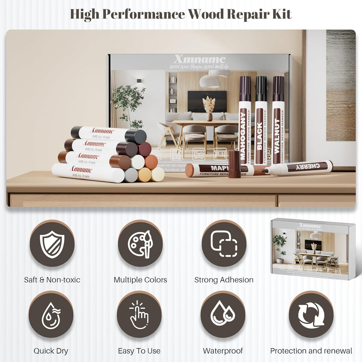 Wood Filler Sticks, 20 Colors Furniture Repair Kit, Wax Crayons for Touch-ups and Repairs, for Floors, Cabinets, Tables and Doors, Wood Wax,Crayons for Repairing Scratches