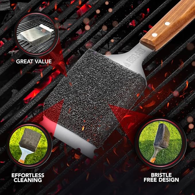 BBQ-AID 2-Pack Bristle Free Grill Brush Replacement Heads, Grill Cleaning Bristle Free Brush - for 2025 Model Brush and Scraper. Stainless Steel Poly Mesh Blend - No Scratch Cleaning for Any Grill