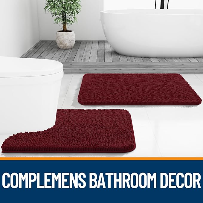 OLANLY Bathroom Rugs 59x35, Extra Soft Absorbent Chenille Bath Rugs, Rubber Backing Quick Dry, Machine Washable Bath Mats for Bathroom Floor, Tub and Shower, Home Decor Accessories, Burgundy