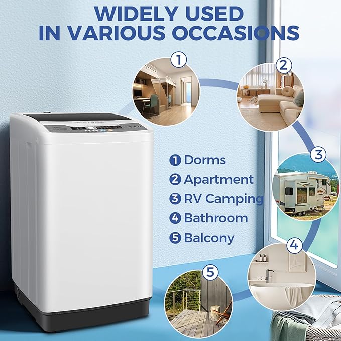 Nictemaw Portable Washing Machine 20Lbs Portable Washer Machine with Drain Pump, 2.8 Cu.ft Compact Washer with 10 Programs 8 Water Levels Small Washing Machine for Apartment, Home, Dorms, Rv