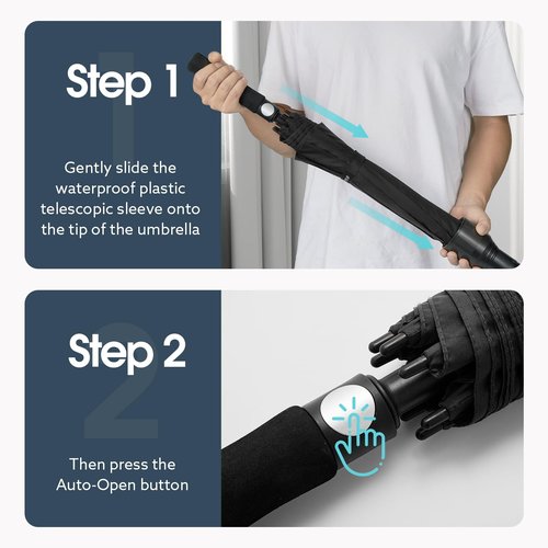 G4Free 62 Inch Umbrella with Telescopic Sleeve Waterproof Large Golf Windproof Rain Umbrellas Non-Drip Oversize Stick Umbrella Heavy Duty Men Transparent Cover(Black)