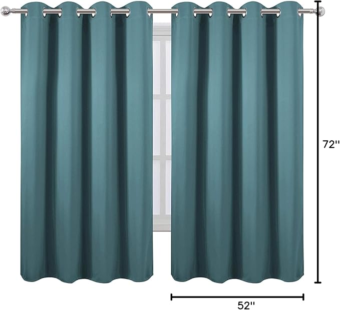 LEMOMO Sea Teal Thermal Blackout Curtains/52 x 72 Inch/Set of 2 Panels Room