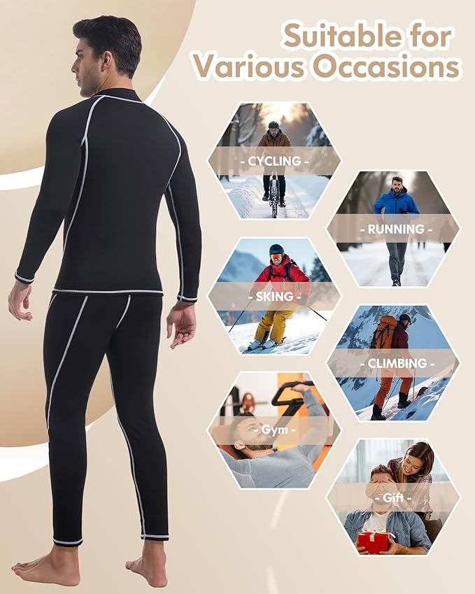 CL convallaria Thermal Underwear for Men Long Johns Fleece Lined Hunting Gear Set Base Layer for Cold Weather XS-4XL