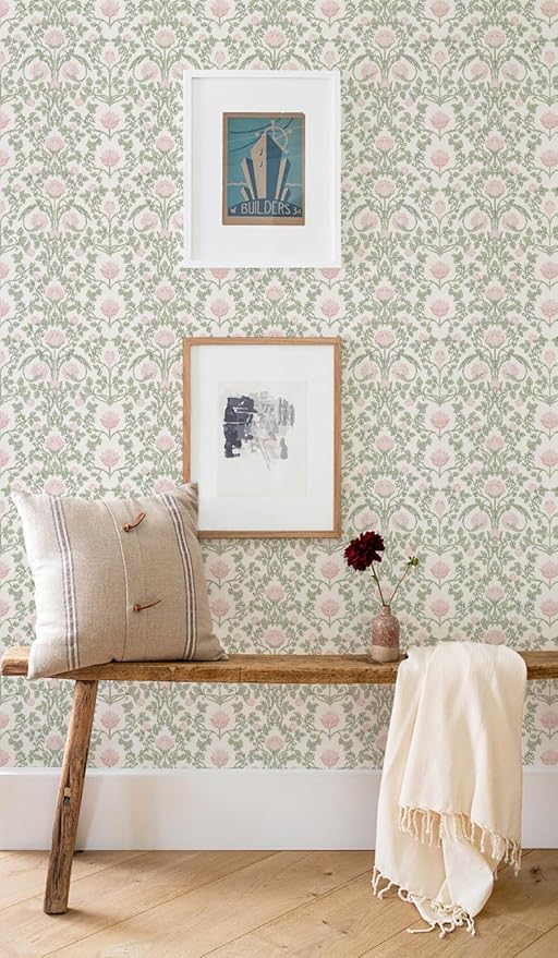 YXTII Peel and Stick Wallpaper Pink Floral Damask Wallpaper