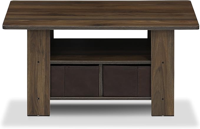 Furinno Andrey Coffee Table with Bin Drawer, Columbia Walnut/Dark Brown