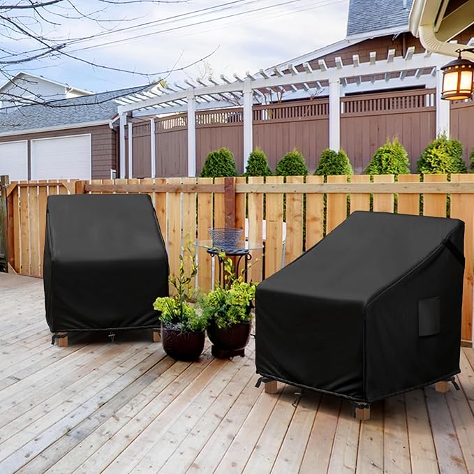MR. COVER Patio Furniture Covers Waterproof, Outdoor Chair Covers for Rocking Chair, Fits up to 32W x 37D x 36H Inches, Ventilated Air Vents and Convenient Handles Included, Black, 2 Pack