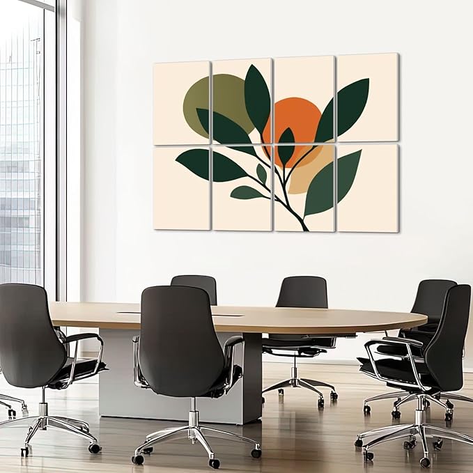 8 Pack Art Acoustic Panels Sound Absorbing Boho Botanical Leaf Orange Green