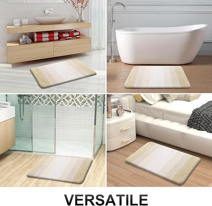 OLANLY Bathroom Rugs Mat 24x16, Extra Soft Absorbent Microfiber Bath Rugs, Rubber Backing, Quick Dry, Machine Washable Bath Mats for Bathroom Floor, Tub and Shower, Home Decor Accessories, Light Beige