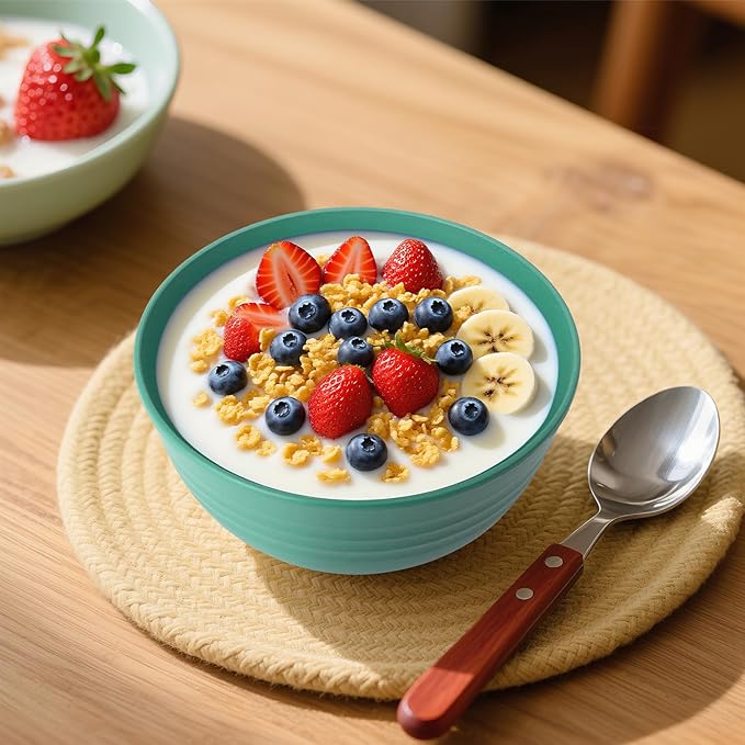6-piece Wheat Straw Bowls sets 26oz,Alternative Plastic Bowls Reusable for indoors and outdoors,Microwave-able and Dishwasher Safe Bowls Sets Easy to Clean.Green Series