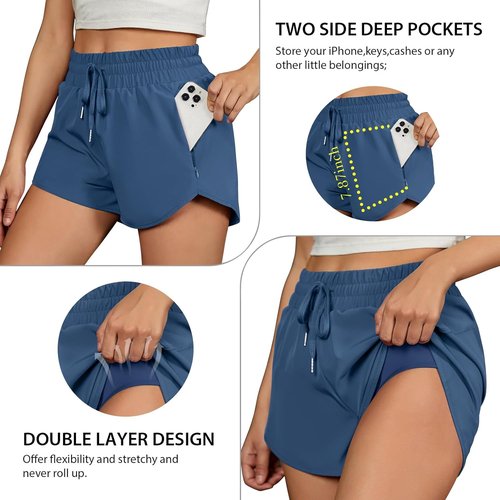 BMJL Women's Running Shorts - High Waisted 2.5" Athletic Gym Shorts with Zipper Pockets