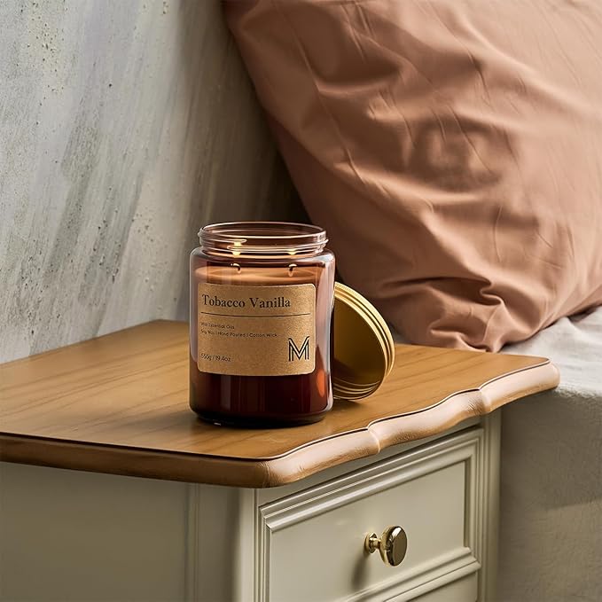 M&SENSE Tobacco Vanilla Home Scented Candle | 19.4oz, 115-Hour Burn | Natural Organic Soy Wax | Long-Lasting for Stress Relief and Gifting | for Bedroom,Relaxing SPA,Office