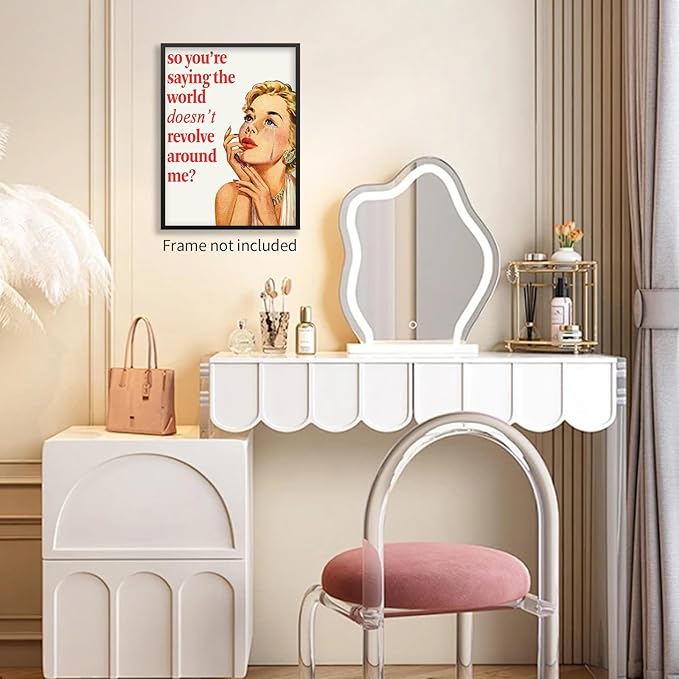 noxozoqm 70s Pink Sexy Women Poster Funky Funny Quote Wall Art Retro Housewife