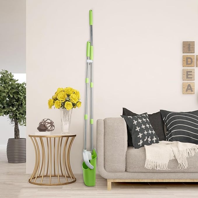 Broom and Dustpan Set, Dustpans with Broom Combo for Home, Heavy Dust Broom and Dustpan Combo, Long Handle Dust Pan and Broom Set for Kitchen, Office, Pet Hair(Gray Green)