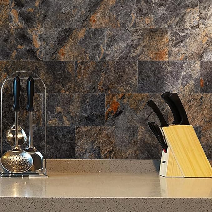 AULIGET 2-Piece Rust Slate Peel and Stick Backsplash Wall Tiles, Laundry Room