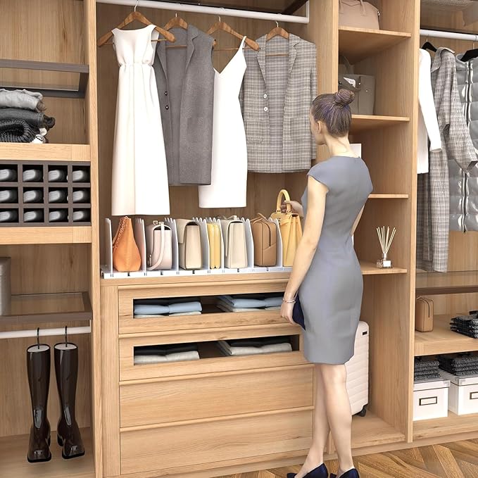 SPACEKEEPER Shelf Divider for Closet, 2 Pack Adjustable Purse Organizers Handbag Separators Storage Organizer Bookshelf Separator Dividers in Bedroom Office Kitchen Bathroom, White
