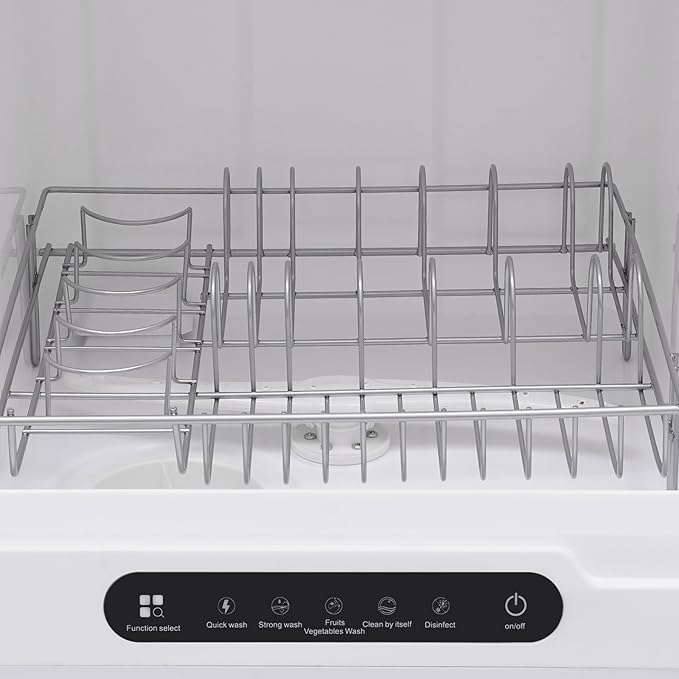 Portable Countertop Dishwasher, 5 Washing Programs Neutral Freestanding Dishwasher with 5L Built-in Water Tank, 1200W 360° Spraying Water Compact Dishwasher for Homes (1200W White)