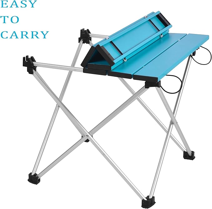 Grope Small Folding Camping Table with Aluminum Table Top, Beach Table for Sand with Carrying Bag,Prefect for Outdoor, Picnic, BBQ, Cooking, Festival (Deep Blue-M)