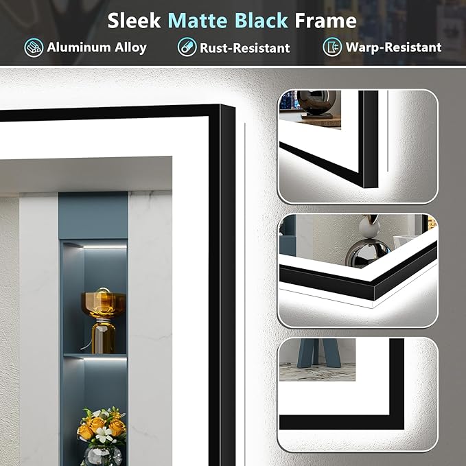 28x32 Black Framed LED Bathroom Mirror