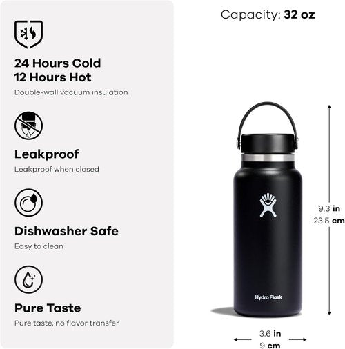 Hydro Flask Water Bottle - Insulated Stainless Steel - 32 Oz Wide Mouth Flex Lid in Surf Blue