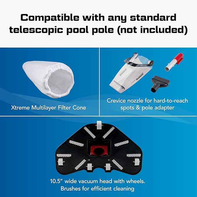 POOL BLASTER Pulse XL 350 Cordless Pool Vacuum, up to 60 Min Runtime, XL Capacity, for Above Ground & Inground Pool, Automatic On/Off Water Sensor, Premium Swimming Pool Cleaner, Handheld Rechargeable