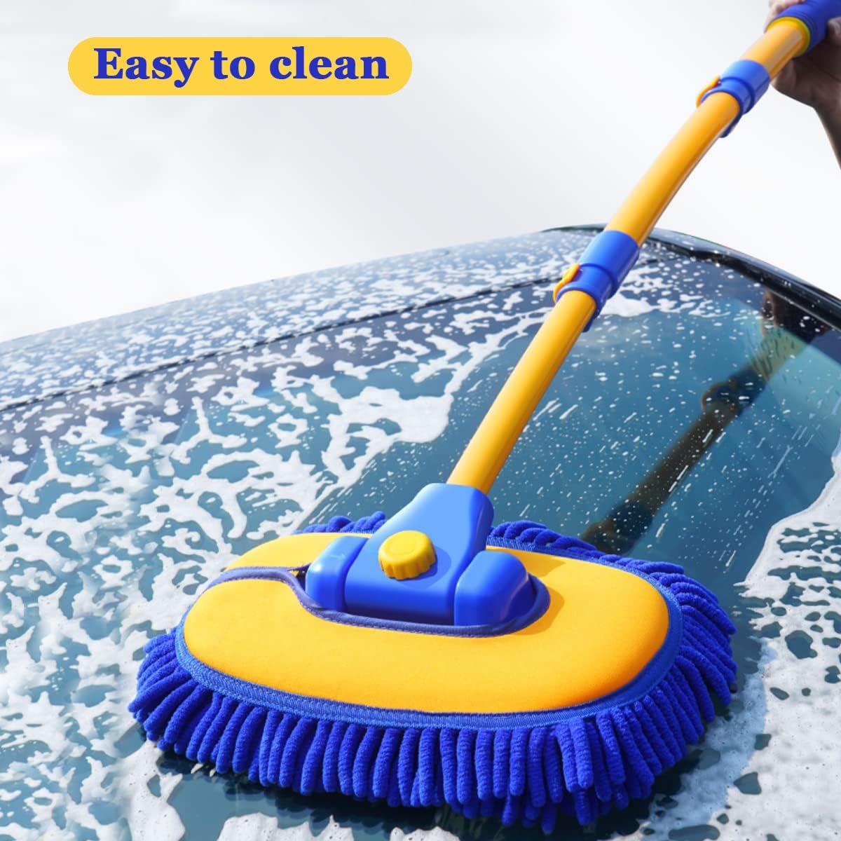 Car Wash Brush With Long Handle, Chenille Microfiber Mop Mitt, 1 Replacement Head, Wheel Brush Extension Pole, Cleaning Kit With Towels for Cars Trucks 5PCS