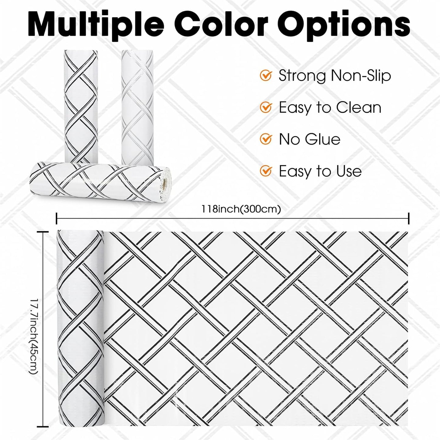 Drawer and Shelf Liner for Kitchen Cabinets Non-Adhesive Cabinet Liners for Shelves Strong Grip Non Slip Waterproof Cupboard Liner for Dresser Refrigerator, Bathroom,Geometric,17.5IN X 10FT