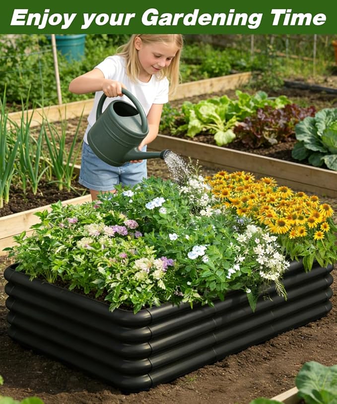 3x3x1ft Raised Garden Bed Kit for Outdoors, Rustproof PP Raised Planter Box, Large Garden Box Flower Bed with Press-Fit Assembly, Gardening Containers for Vegetables Flowers Herbs, Balck