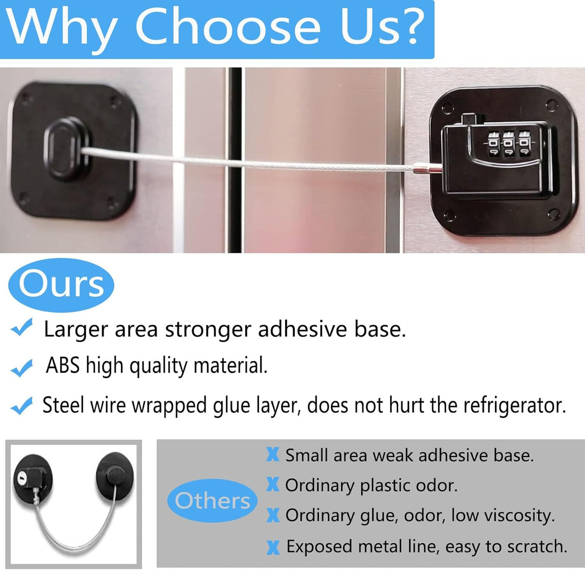YEYA Upgraded Refrigerator Door Lock with Combination for Adults, Lock for Fridge, Freezer, File Cabinets, Desk Drawers, Locker, Child Safety Latch, Easy Install No Drlling 2 Pack